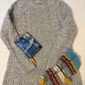 LOFT Heather Gray Textured Pullover